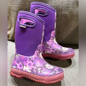 Bogs Kids' Purple Floral Insulated Winter Snow Rain Boots Preschooler Size 12